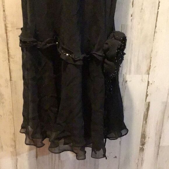 Gown sheer black with gold trim and flower at the bottom by Exyla size 4 new wit - Picture 2 of 7